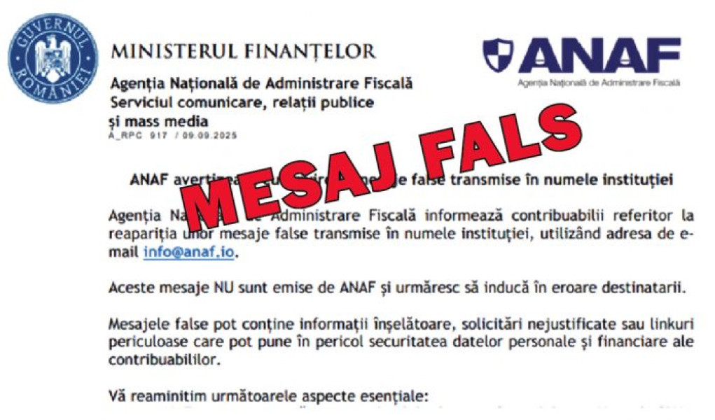 Instituția avertizează în privința solicitărilor false de date bancare prin e-mail