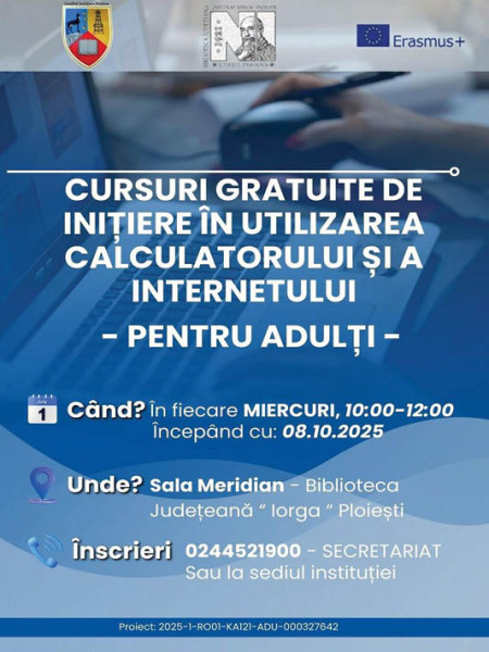 Cursuri gratuite de inițiere în utilizarea calculatorului, oferite de Biblioteca Județeană Ploiești