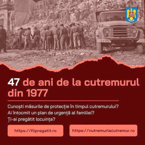 47 de ani de la cutremurul din martie 1977, îndemn de la ISU Prahova pentru protecție în cazul unei catastrofe